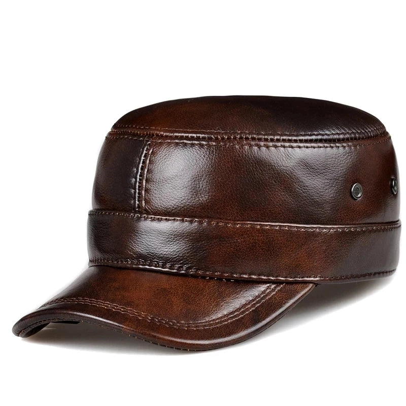 Men’s Leather Baseball Cap in Black & Brown