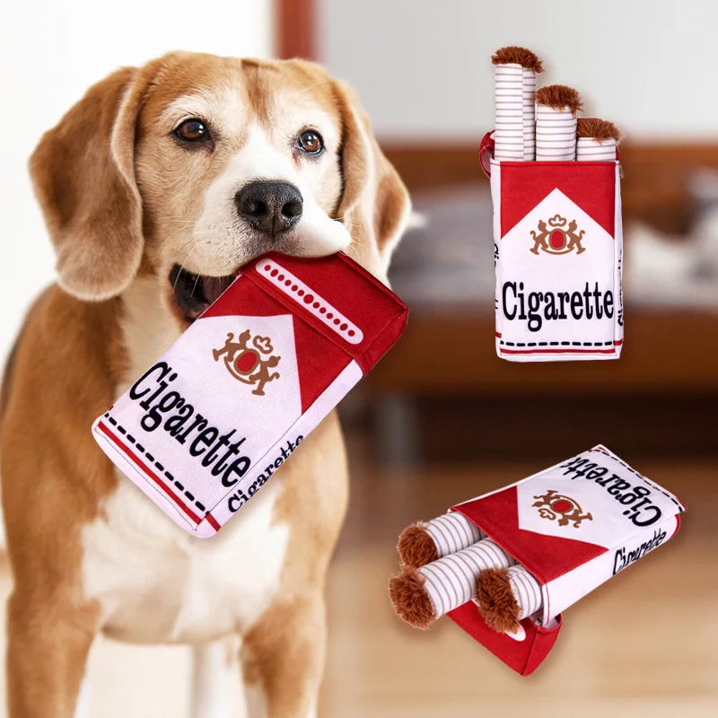 Novelty Cigarette-Box Plush Dog Toy – Set or Single Piece
