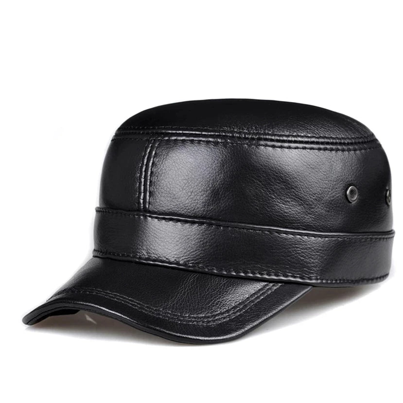 Men’s Leather Baseball Cap in Black & Brown