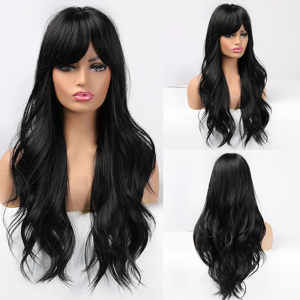 Long Wavy Middle-Part Synthetic Wig, Ombre Colors