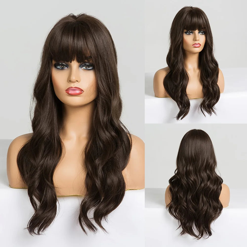 Long Wavy Middle-Part Synthetic Wig, Ombre Colors