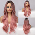 Long Wavy Middle-Part Synthetic Wig, Ombre Colors