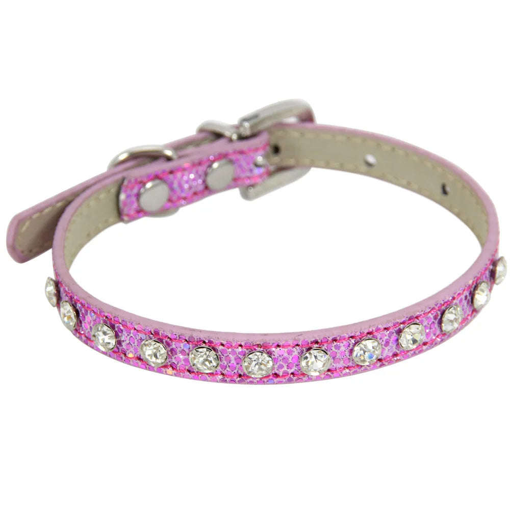 Adjustable Pet Collars – Plain, Glitter & Rhinestone Styles