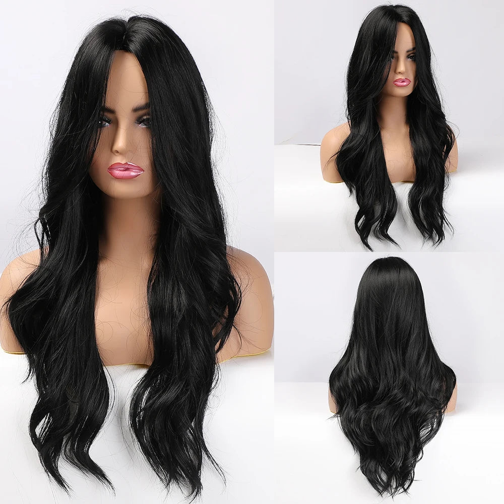 Long Wavy Middle-Part Synthetic Wig, Ombre Colors