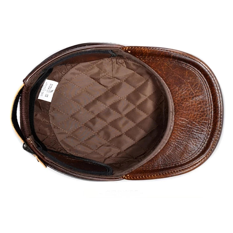 Men’s Leather Baseball Cap in Black & Brown