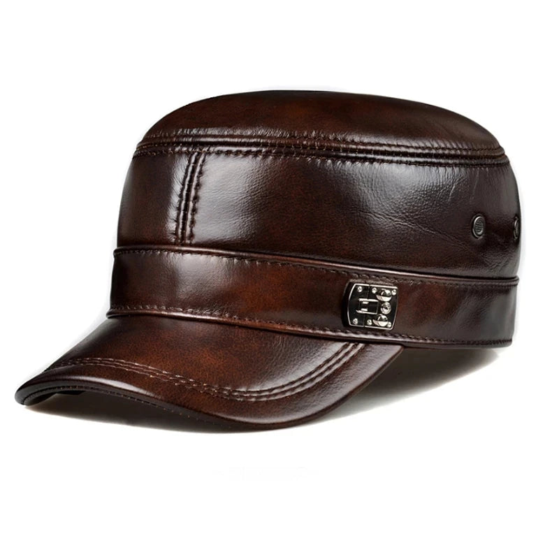 Men’s Leather Baseball Cap in Black & Brown
