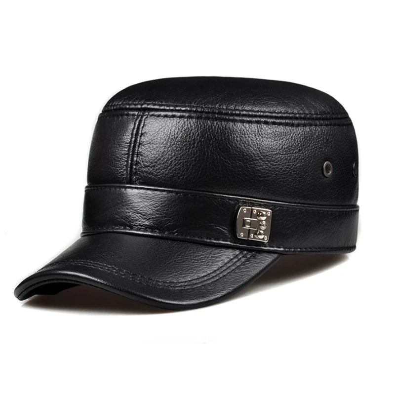 Men’s Leather Baseball Cap in Black & Brown