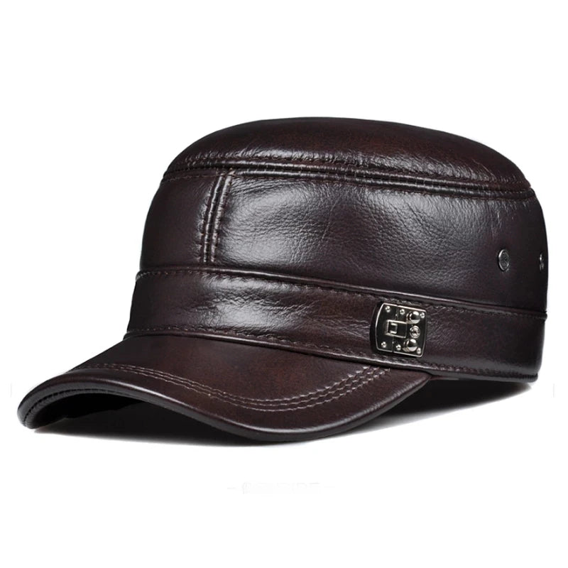 Men’s Leather Baseball Cap in Black & Brown