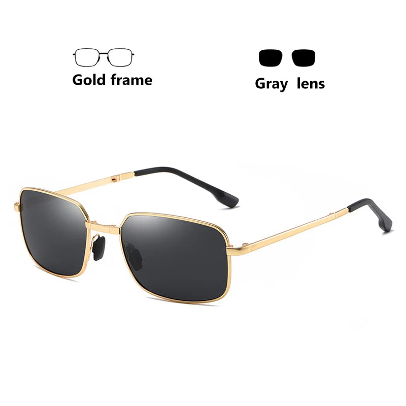 Rectangular Folding Alloy-Frame Sunglasses
