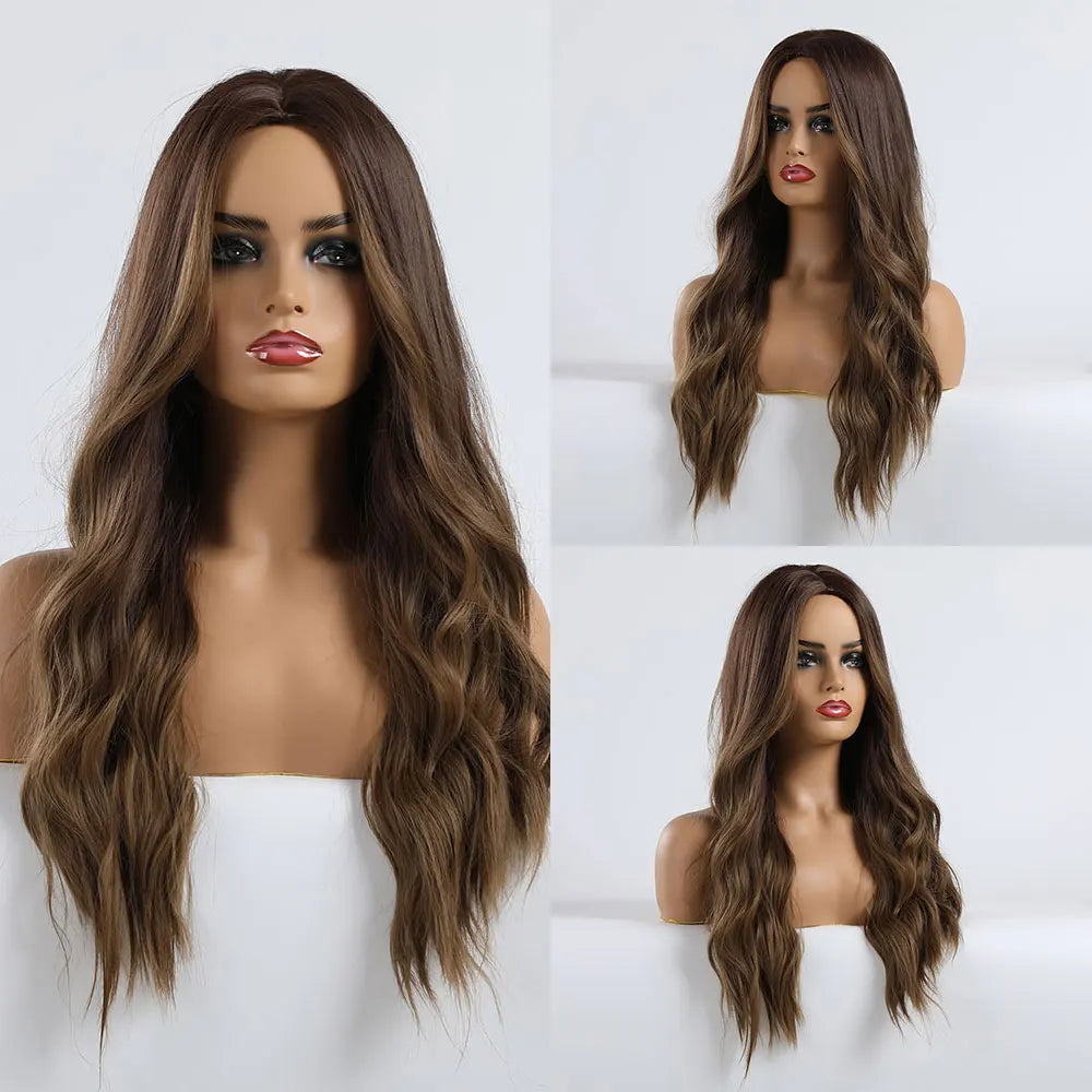 Long Wavy Middle-Part Synthetic Wig, Ombre Colors