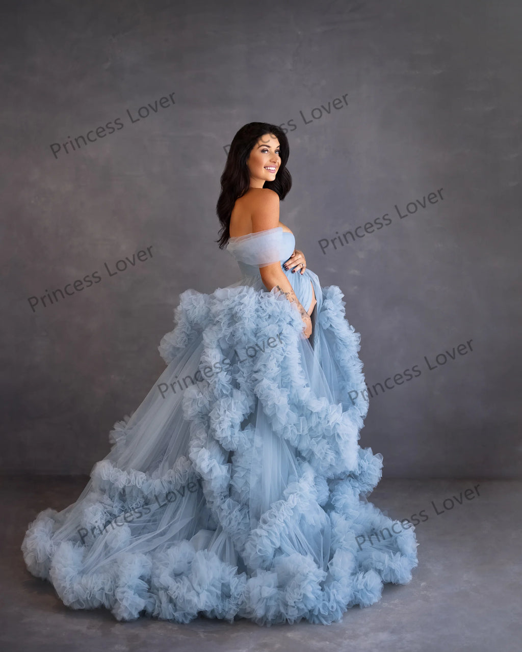 Tiered Tulle Off-Shoulder Prom Dress