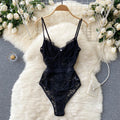 Black Floral Lace Spaghetti-Strap Bodysuit