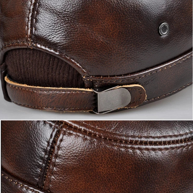 Men’s Leather Baseball Cap in Black & Brown