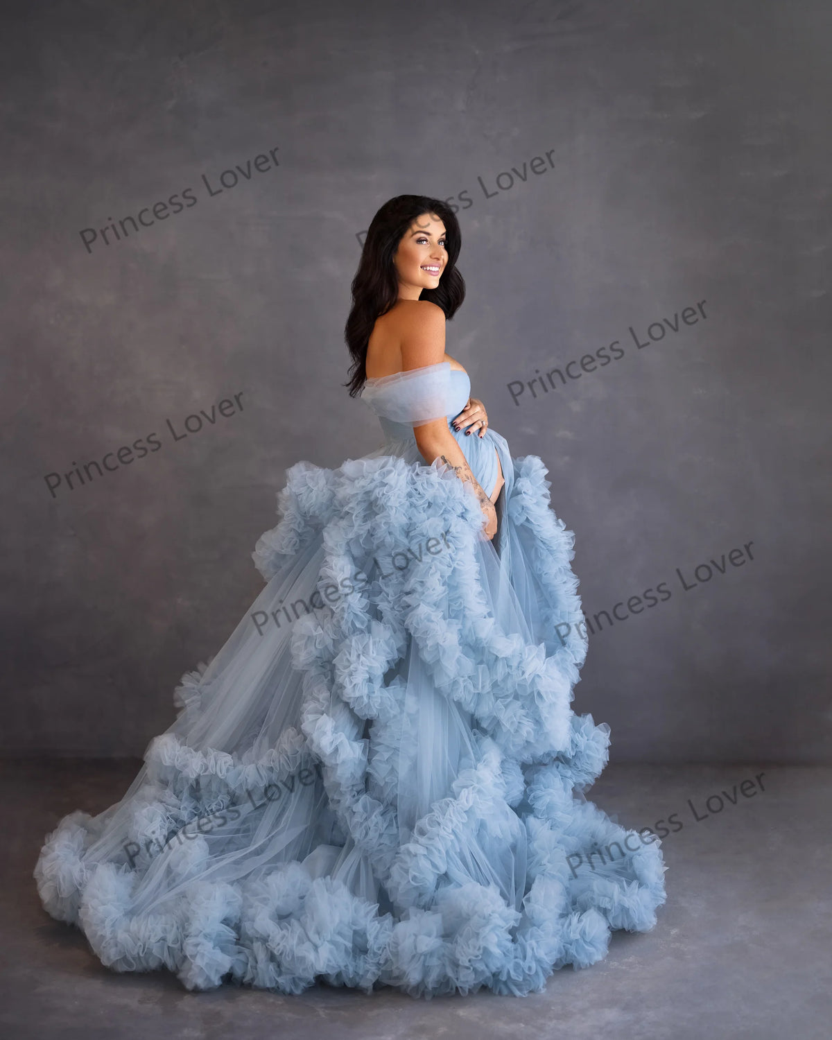 Tiered Tulle Off-Shoulder Prom Dress