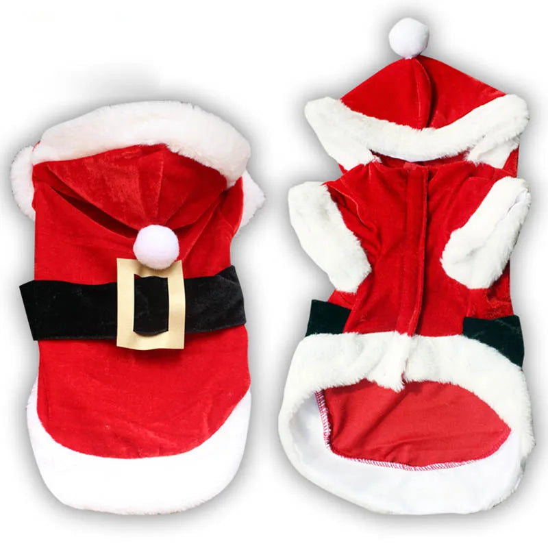 Santa Christmas Pet Outfit – Hooded Coat & Dress Options