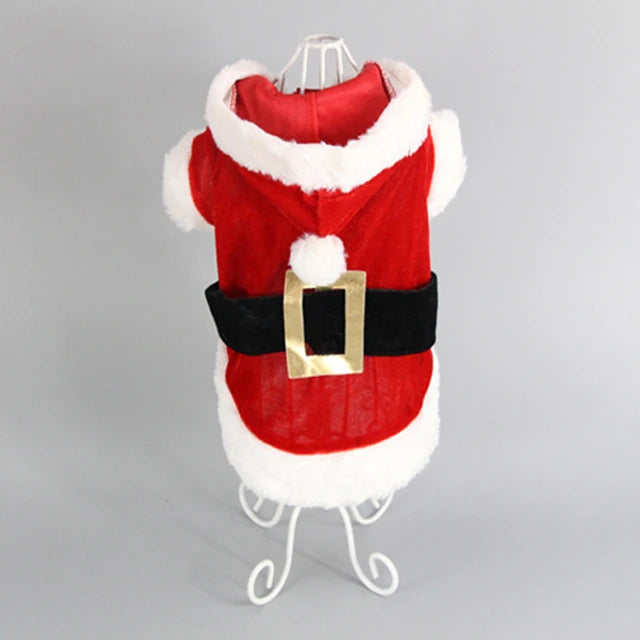 Santa Christmas Pet Outfit – Hooded Coat & Dress Options