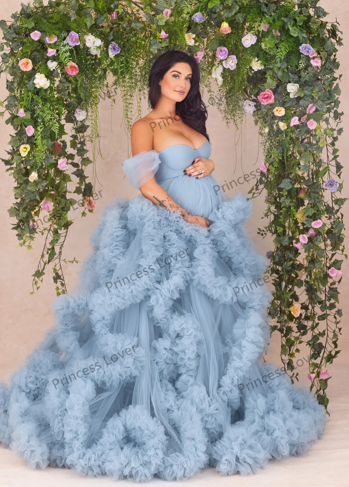 Tiered Tulle Off-Shoulder Prom Dress