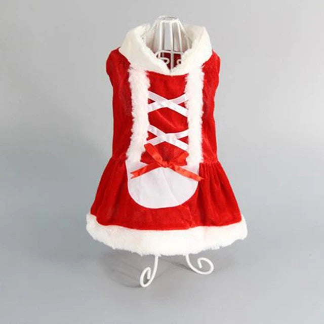 Santa Christmas Pet Outfit – Hooded Coat & Dress Options