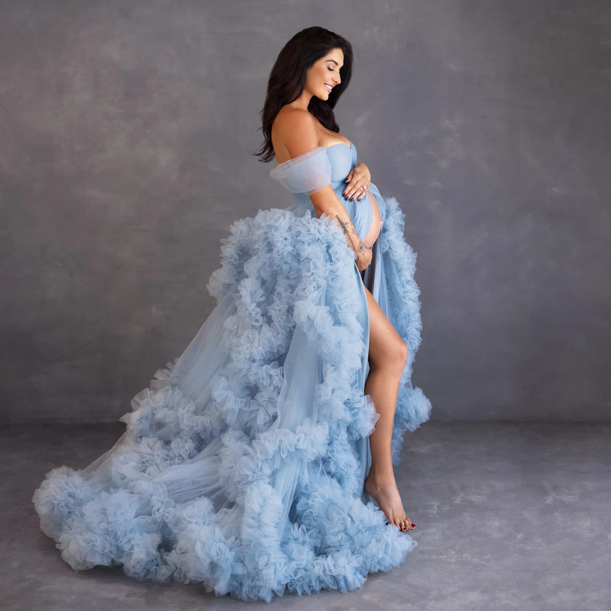 Tiered Tulle Off-Shoulder Prom Dress
