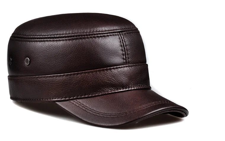 Men’s Leather Baseball Cap in Black & Brown