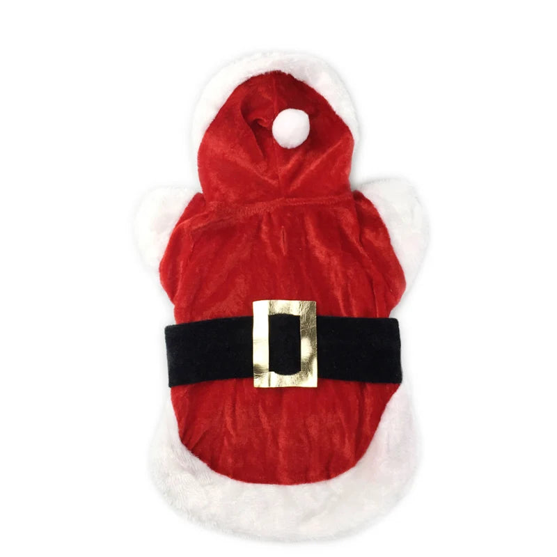 Santa Christmas Pet Outfit – Hooded Coat & Dress Options