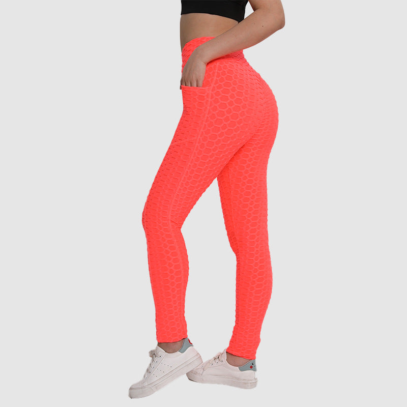 Women’s High-Waist Bubble-Texture Leggings with Side Pockets