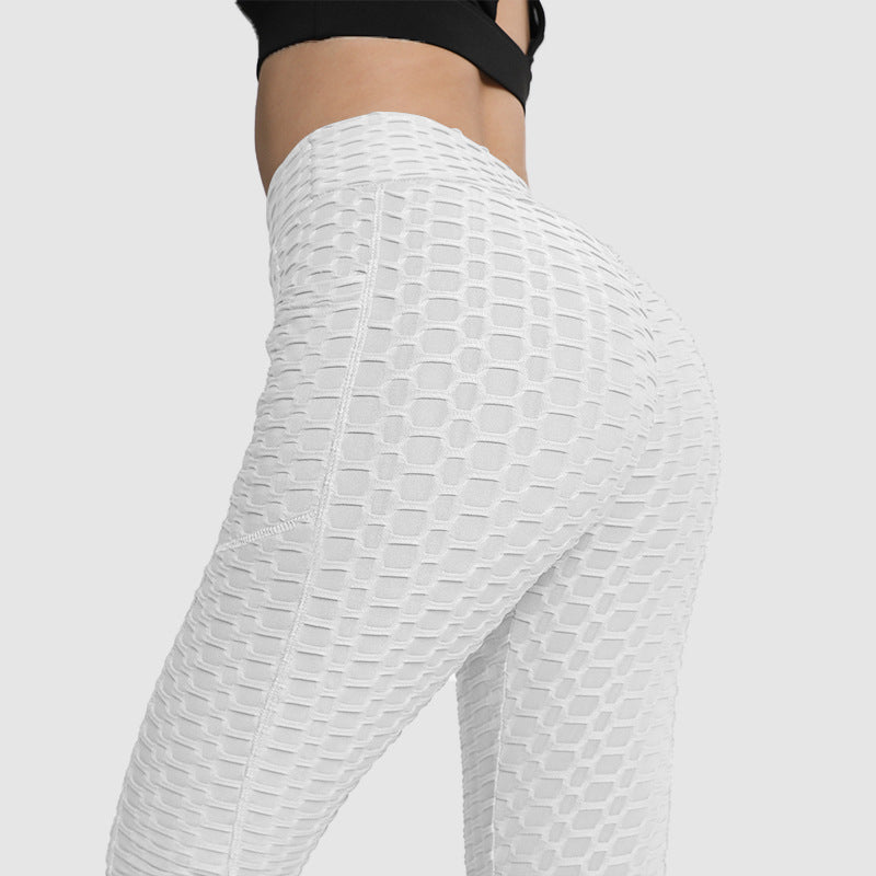 Women’s High-Waist Bubble-Texture Leggings with Side Pockets