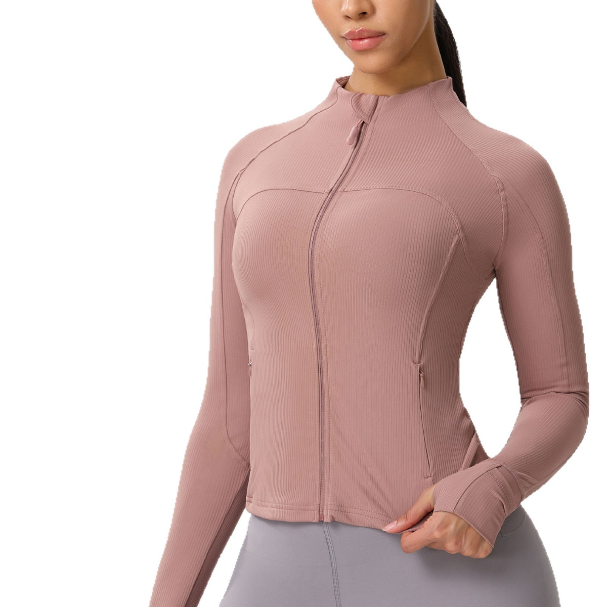 Women’s Ribbed Long-Sleeve Zip-Front Activewear Jacket