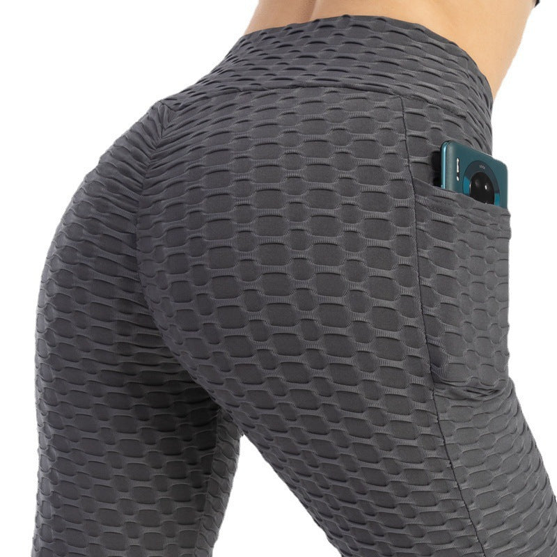 Women’s High-Waist Bubble-Texture Leggings with Side Pockets