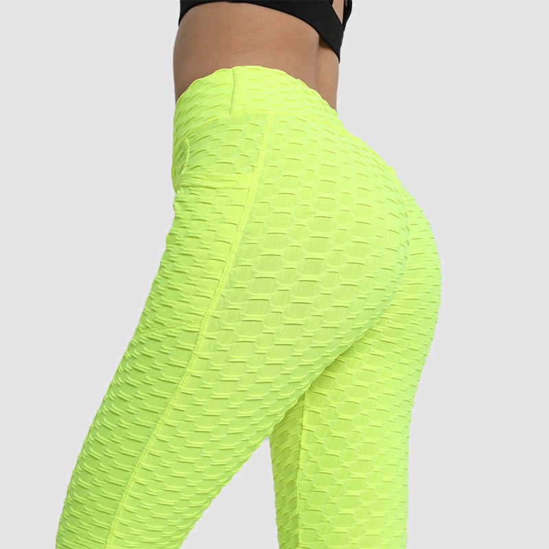 Women’s High-Waist Bubble-Texture Leggings with Side Pockets