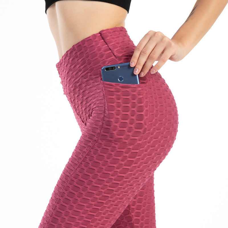 Women’s High-Waist Bubble-Texture Leggings with Side Pockets
