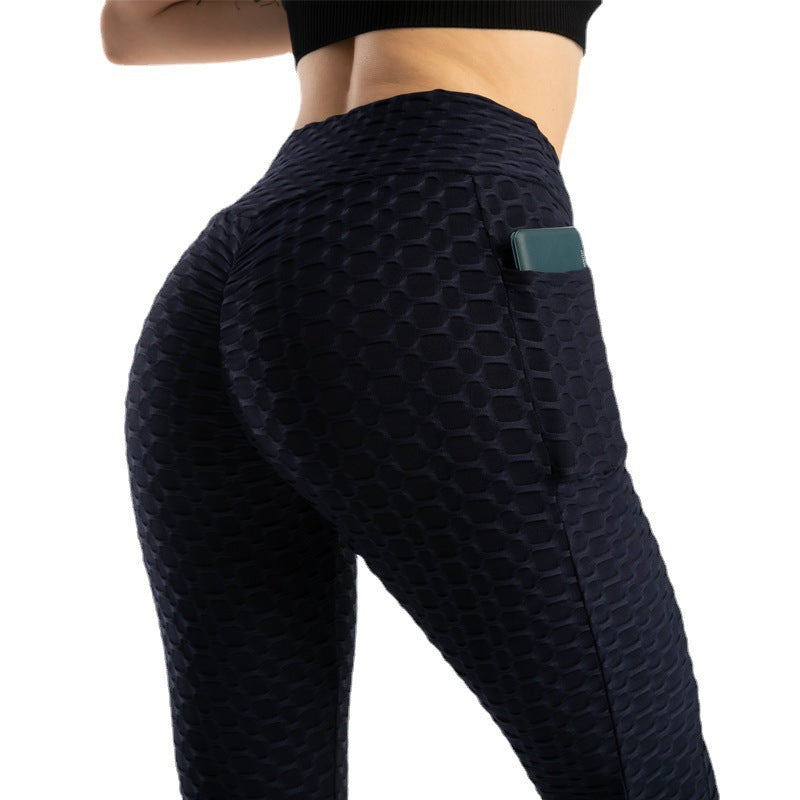 Women’s High-Waist Bubble-Texture Leggings with Side Pockets
