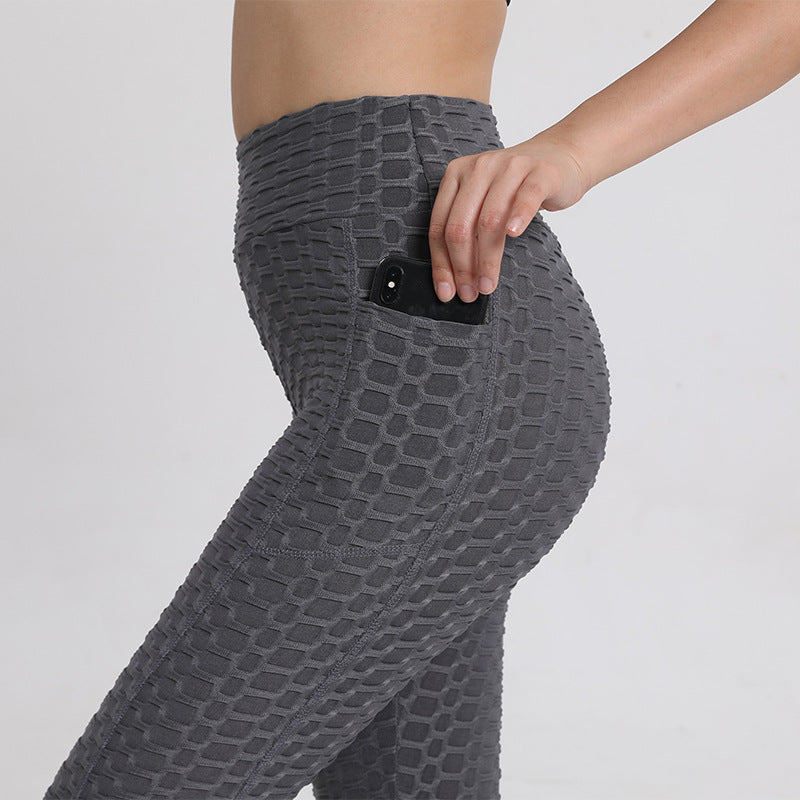 Women’s High-Waist Bubble-Texture Leggings with Side Pockets