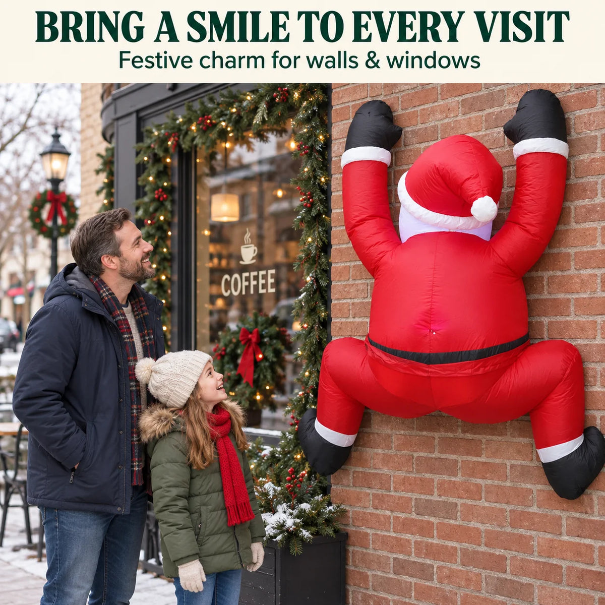 6FT Christmas Inflatable Climbing Santa with LED Lights Blow Up Yard Decor 1.8M Funny Santa Climbing Wall for Outdoor Garden Lawn Holiday Party Xmas Decor Yard Cafe Outdoor Decoration Props
