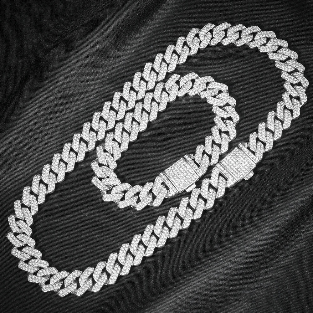 Iced-Out Cuban Chain Jewelry Sets – 2-Piece & Colored Watch Options