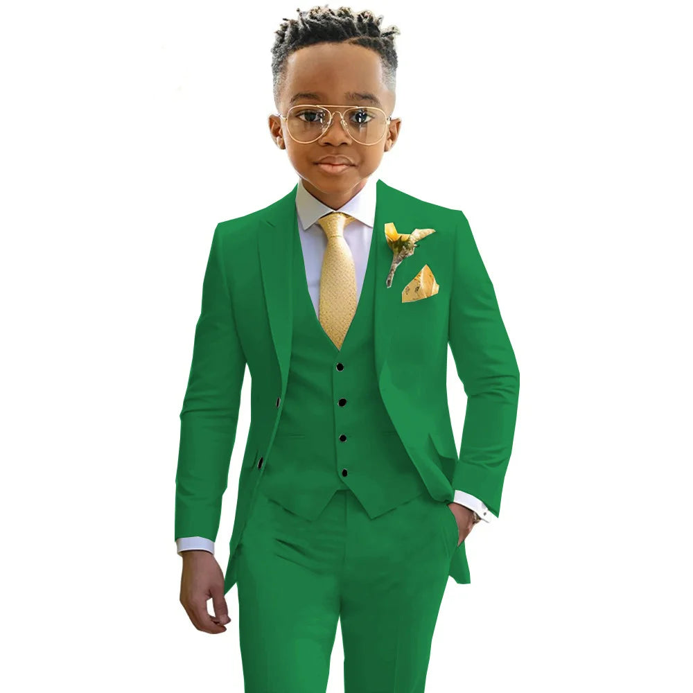 Boys’ 3-Piece Formal Suit Set – Jacket, Vest & Trousers, 2T–20T