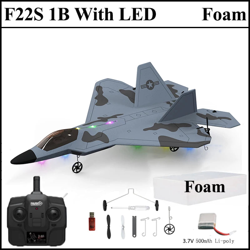 F22S Remote-Control Airplane – Gyro & LED Bundle Options
