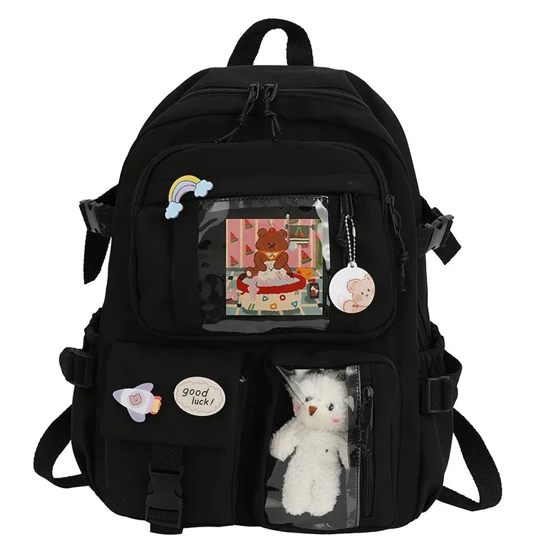 Colorblock School Backpack with Clear Display Pockets