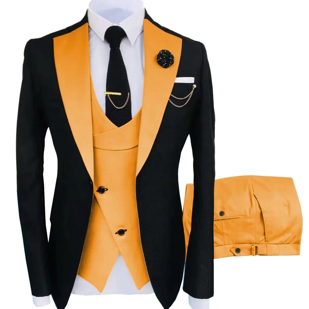Men's Contrast-Lapel Formal Suit for Weddings & Prom