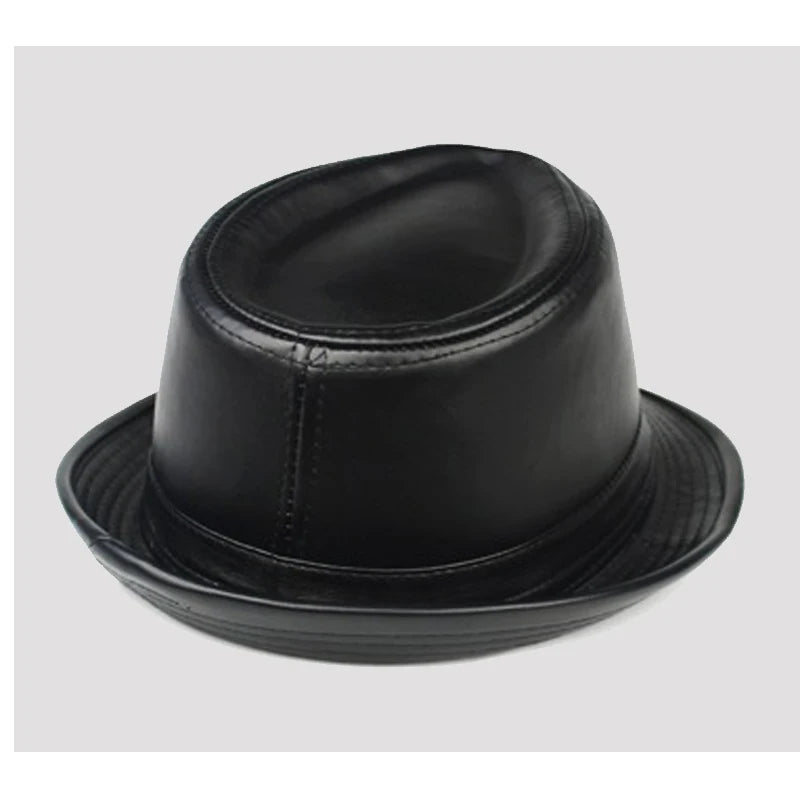 Black Leather Fedora with Matching Hatband