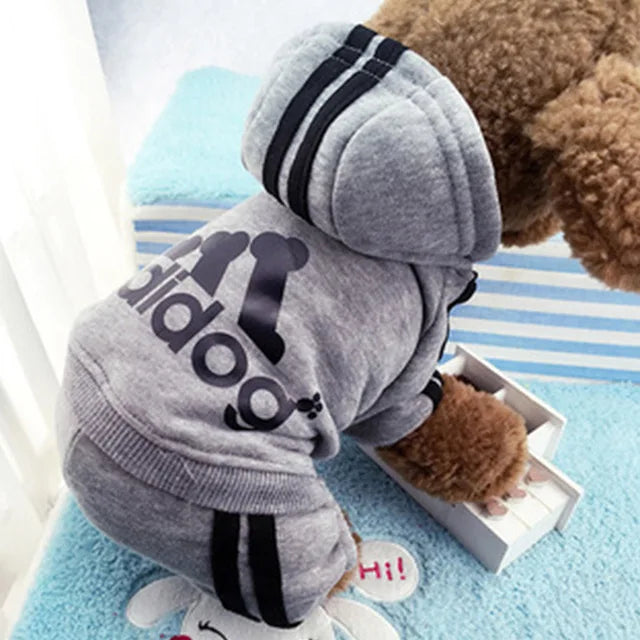 Hooded Dog Jumpsuit with Stripes & Bone Graphic