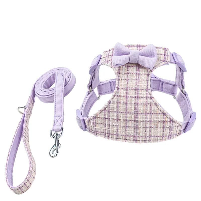 Plaid Bow Pet Harness & Leash Set
