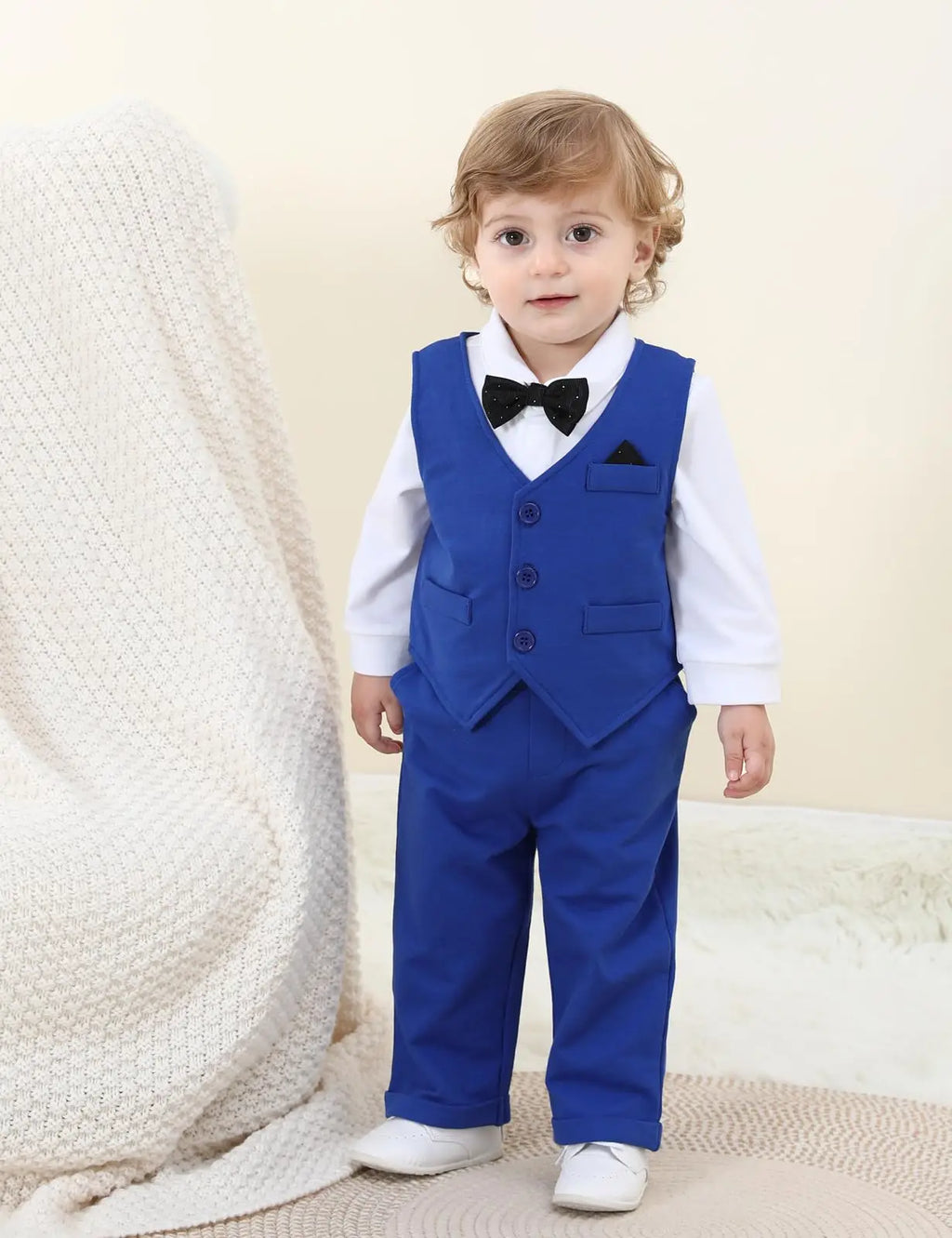Baby Boys’ Formal Bodysuit, Vest & Trouser Set with Bow Tie – 3–18 Months