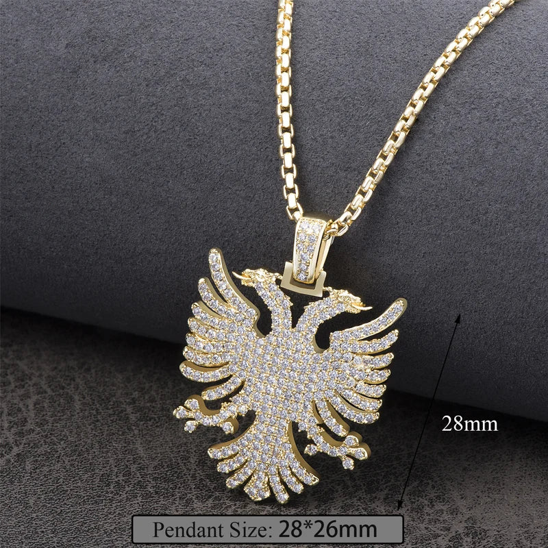 Albanian Double-Headed Eagle Cubic Zirconia Pendant Necklace