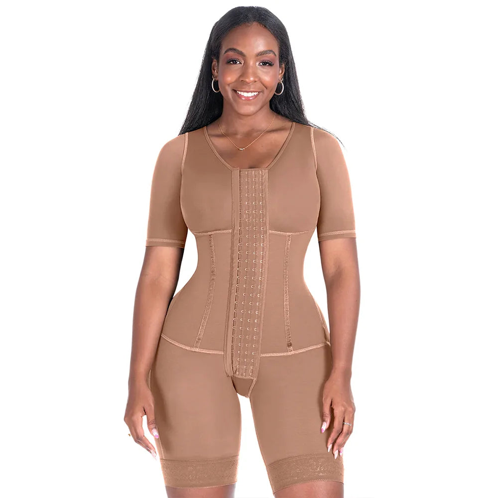 Women’s Hook-Front Shapewear Bodysuit with Sleeves