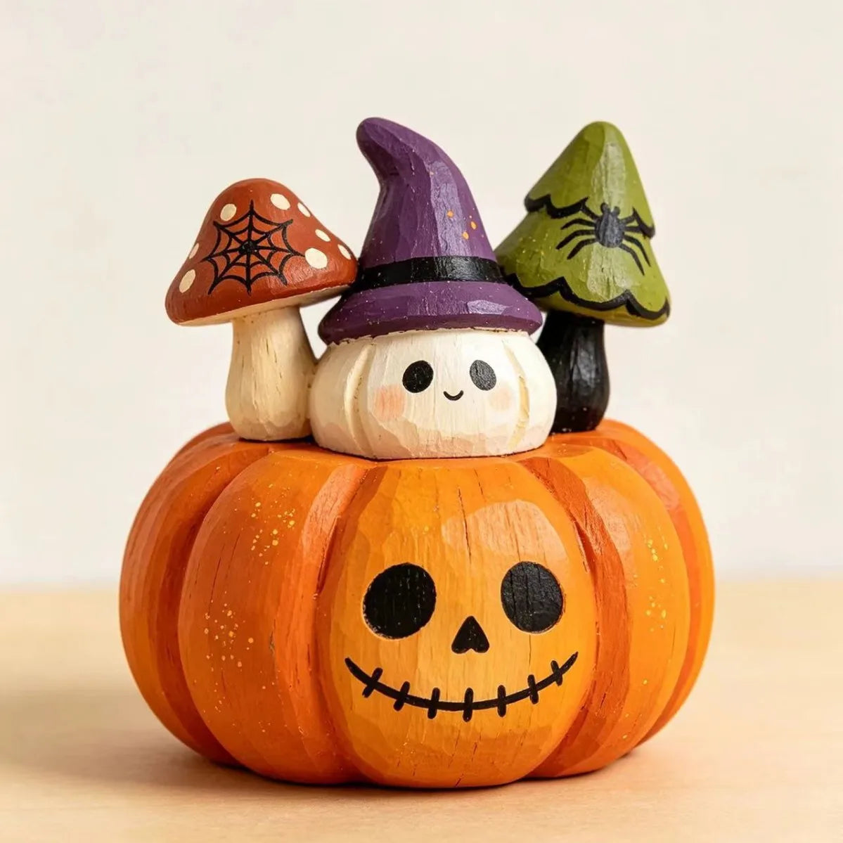 Wooden Halloween Tabletop Figures – Owl, Ghost, Pumpkin & Cat