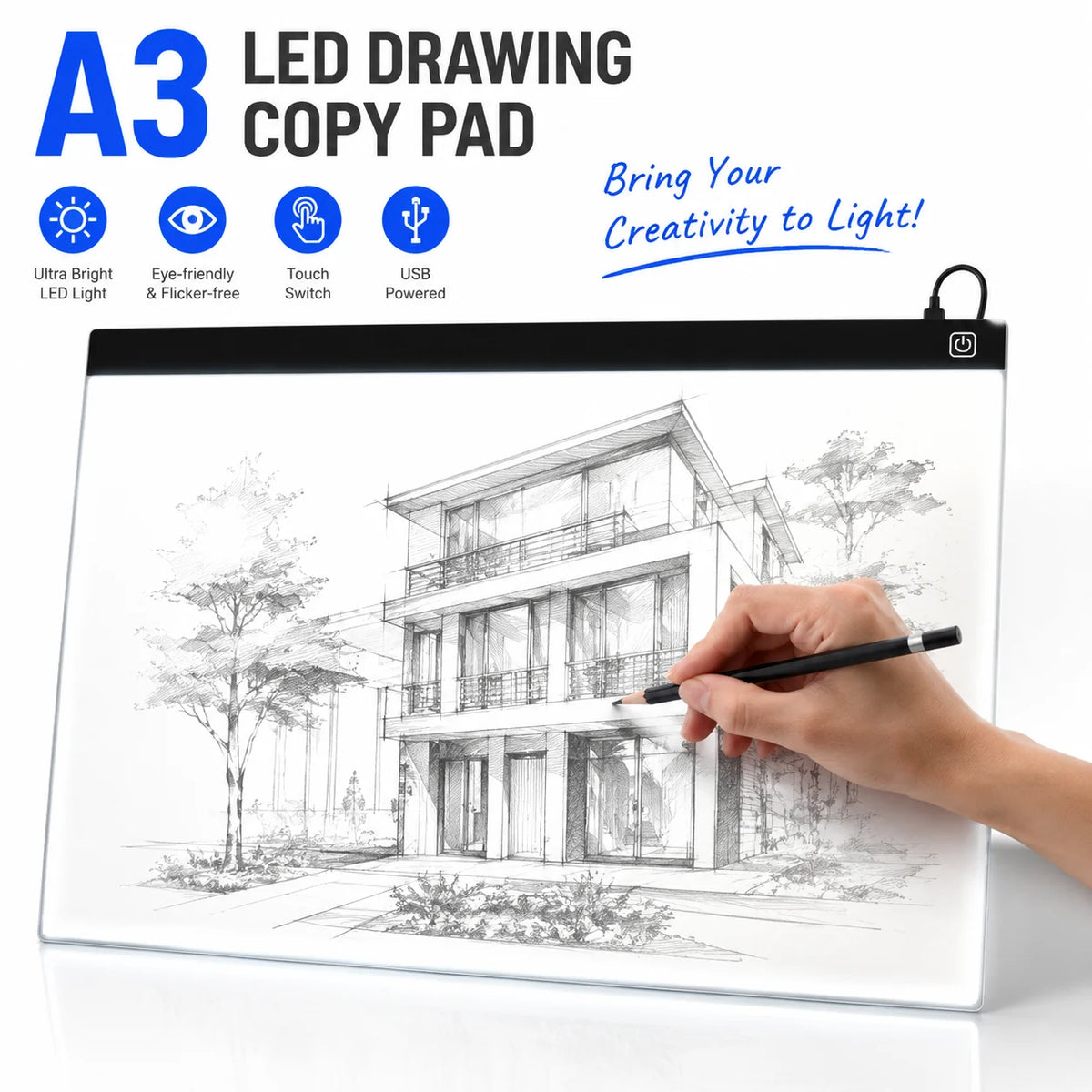 A3 LED Tracing Light Pad – 3 Brightness Levels