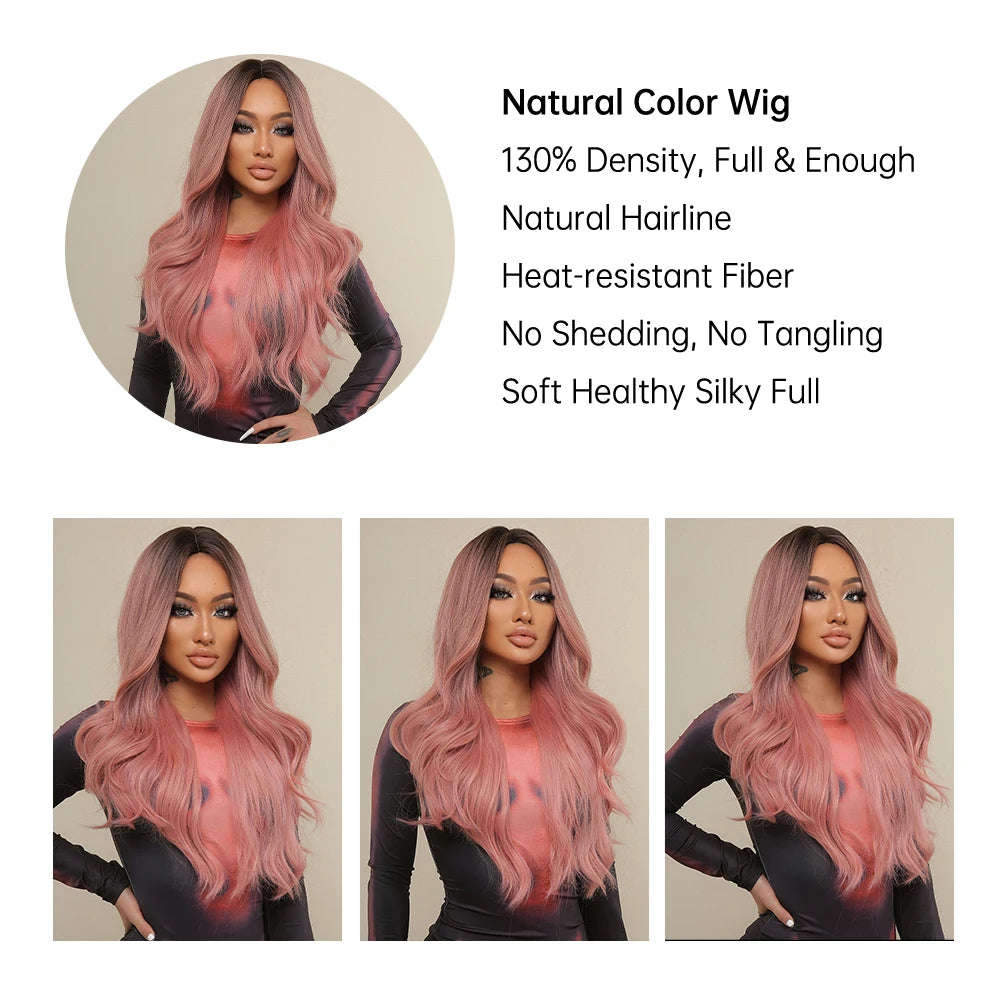 Long Wavy Middle-Part Synthetic Wig, Ombre Colors