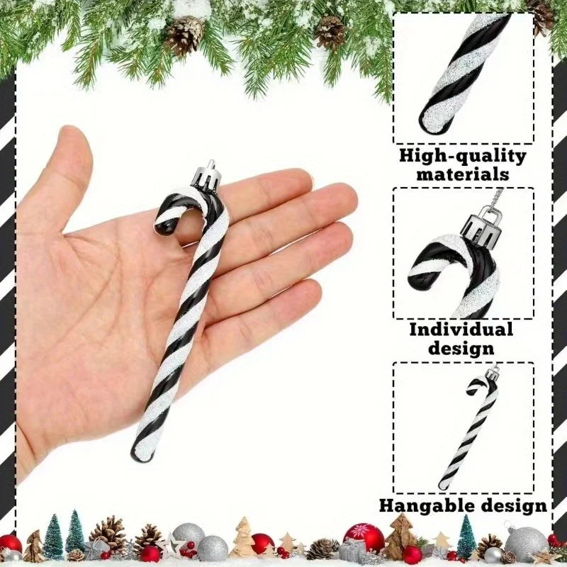 Glitter Candy Cane Christmas Ornaments – Set of 6