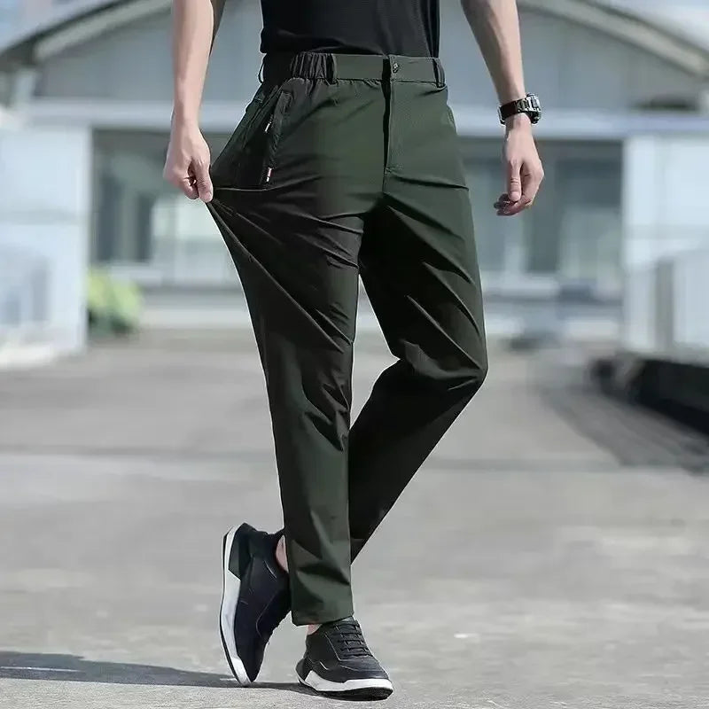 Men’s Lightweight Stretch Straight-Leg Pants – Elastic Waist
